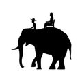 Black silhouette design of men sitting on elephant back Royalty Free Stock Photo