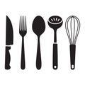Black silhouette of different kitchen utensils on transparent background vector design Royalty Free Stock Photo