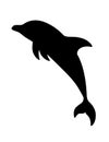 Black silhouette dolphin cartoon sea animal design flat vector illustration isolated on white background