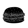 Black silhouette doodle double burger