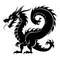 Black silhouette dragon icon. Asian style tattoo template