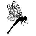 Black silhouette dragonfly flat vector illustration isolated on white background