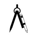 Black silhouette drawing compass with pencil set Royalty Free Stock Photo