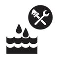 Black silhouette drops falling into the water with wrench tools Royalty Free Stock Photo