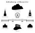Black silhouette of Edinburgh landmarks. Isolated vector icons set. Royalty Free Stock Photo