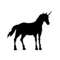 Black silhouette of elven unicorn on white background. Wild horse icon. Fantasy animal. Detailed isolated image Royalty Free Stock Photo