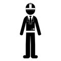 Black silhouette engineer with formal suit and helmet