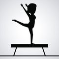 Black silhouette faceless woman gymnast on balance beam