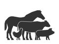 Black silhouette farm animals. Vector logo for farmers market.