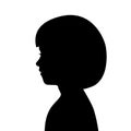 Black silhouette of female head. Profile of young girl. Black head contour isolated on white background. Woman with straight hair