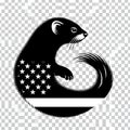 Black silhouette of a ferret with american flag pattern isolated on white background Royalty Free Stock Photo