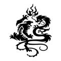 Black Silhouette Fighting tiger and dragon, tattoo isolated on w Royalty Free Stock Photo