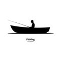 Black silhouette of a fisherman sitting in a boat Royalty Free Stock Photo