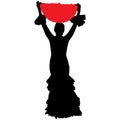 Black silhouette of flamenco dancer in beautiful dress with fan in her hand