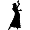 Black silhouette of flamenco dancer in beautiful dress