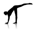 Black silhouette of flexible woman doing yoga.