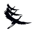 Black silhouette of flying cranes isolated on a white background. Birds logo Royalty Free Stock Photo