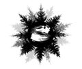 Black silhouette forest on circle, beautiful spruce trees. Inside the circle is brush stroke for name. Vector illustration