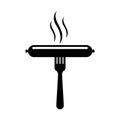 Black silhouette fork with sausage and aroma