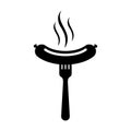 Black silhouette fork with wavy sausage and aroma