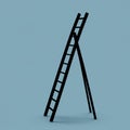 A black silhouette of an A-frame ladder stands against a solid light blue background. Royalty Free Stock Photo