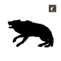 Black silhouette of frightened wolf on white background. Forest animals. Detailed isolated image Royalty Free Stock Photo