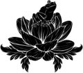 black silhouette of frog sits on a water lily flower Royalty Free Stock Photo