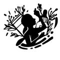 Black silhouette girl with cosmetics and vegetation flat vector illustration on white background Royalty Free Stock Photo