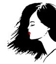 Black silhouette of a girl with red lips on a white background Royalty Free Stock Photo