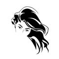 Black silhouette of a girl with wavy hair vector, outline woman logo