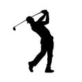 black silhouette of a Golfer swinging a golf club Royalty Free Stock Photo