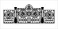 Black silhouette of gothic cemetery gate with ornament. Isolated drawing of cathedral build. Fantasy architecture