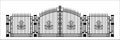 Black silhouette of gothic cemetery gate with ornament. Isolated drawing of cathedral build. Fantasy architecture