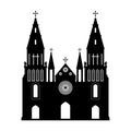 Black silhouette of gothic church. Isolated drawing of cathedral build. Fantasy architecture. European medieval landmark