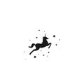 Black silhouette of graceful unicorn and stars. Fairy tale symbol