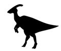 Black silhouette. Green parasaurolophus. Cute dinosaur, cartoon design. Flat  illustration isolated on white background. Royalty Free Stock Photo