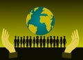 Black silhouette of group children standing in front of the world. I have two hands Royalty Free Stock Photo
