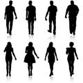 Black silhouette group of people standing in various poses Royalty Free Stock Photo