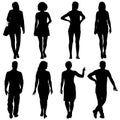 Black silhouette group of people standing in various poses