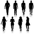 Black silhouette group of people standing in various poses Royalty Free Stock Photo