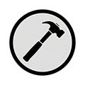 Black Hammer Icon Inside a Circle with Gray and Black Border tool symbol Royalty Free Stock Photo