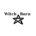 Black silhouette of hand drawn impossible star and text witch born. Witchcraft and magic vector