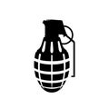 Black silhouette of hand grenade. Army explosive. Weapon icon. Military isolated object