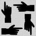 Black silhouette of hand with pointing in various directions finger. Royalty Free Stock Photo