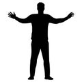 Black silhouette of a handball goalkeeper who stands straight and spreads his arms Royalty Free Stock Photo
