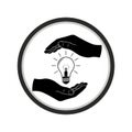 Black Silhouette of Hands Cupping a Glowing Light Bulb in a Circle idea innovation Royalty Free Stock Photo