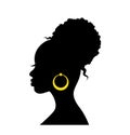 Black silhouette of the head of an african woman in profile