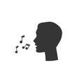 Black silhouette head man and note as singing icon.