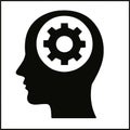 Black Silhouette of Head Profile with Gear Inside for Thinking and Process Icon Royalty Free Stock Photo