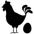 Black silhouette of Hen laying egg, Rooster icon, cock black silhouette Royalty Free Stock Photo